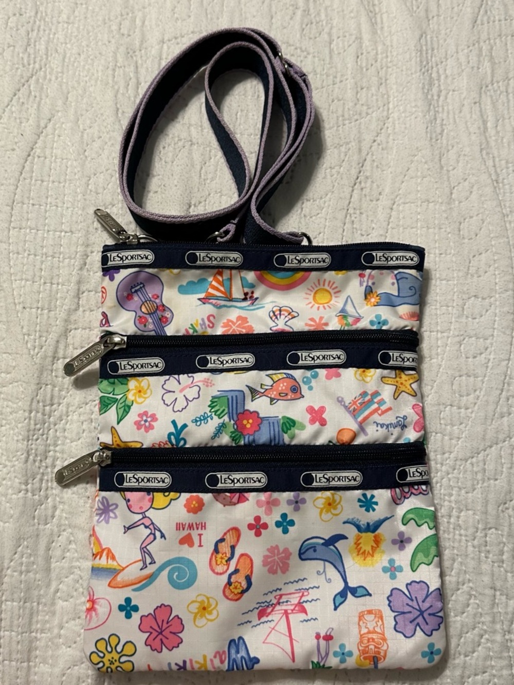 Rare LeSportsac "Beach Hopping" 3-Zip Crossbody Bag - Hawaii Exclusive
